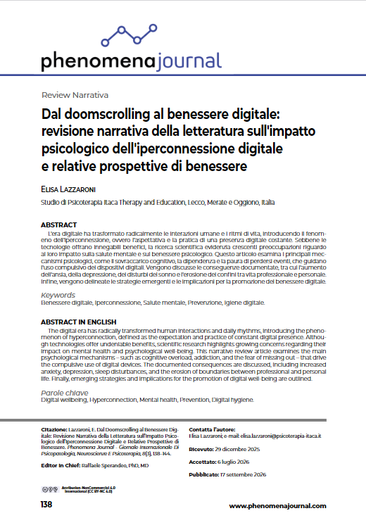 Dal Doomscrolling al Benessere Digitale: Revisione Narrativa della Letteratura sull’Impatto Psicologico dell’Iperconnessione Digitale e Relative Prospettive di Benessere